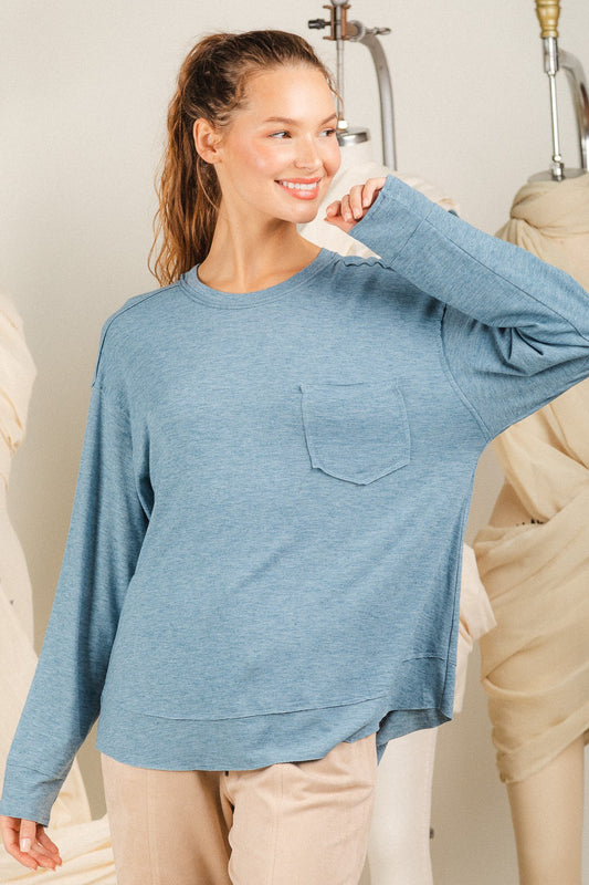 Ocean Blue Raw Edge Top