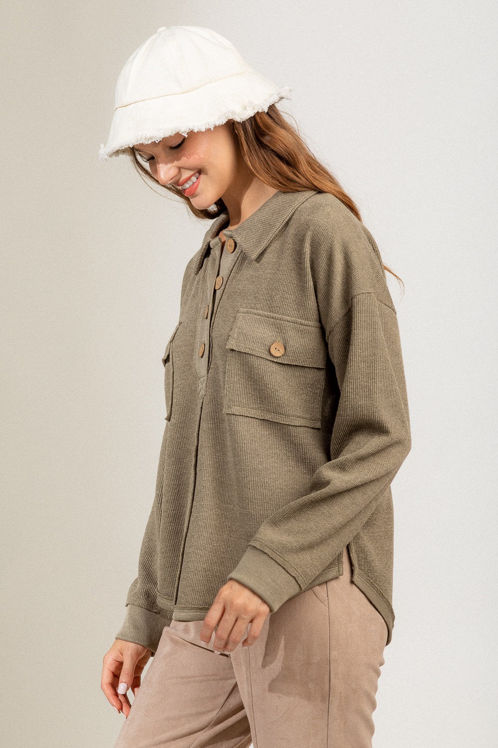 Olive Collared Knit Top