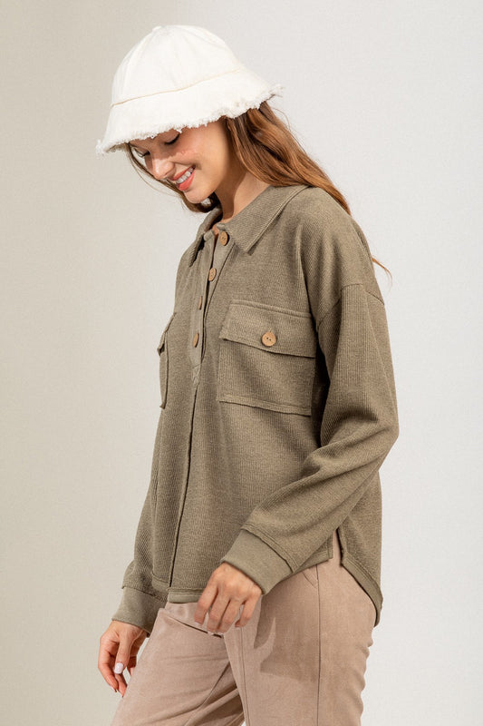 Olive Collared Knit Top