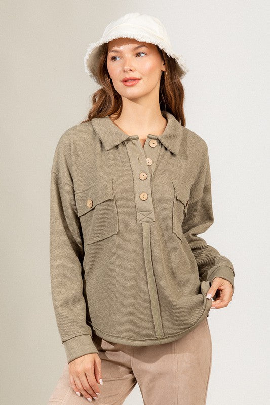 Olive Collared Knit Top