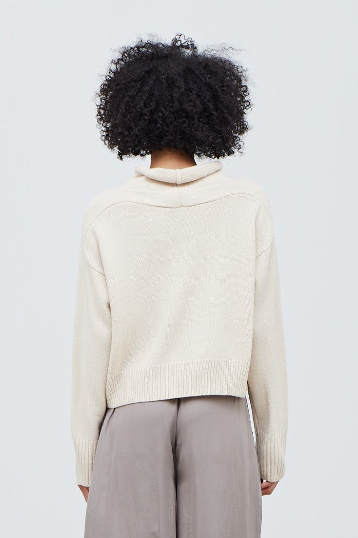 Ecru Cropped Turtle Neck Sweater