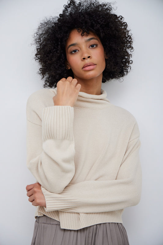 Ecru Cropped Turtle Neck Sweater
