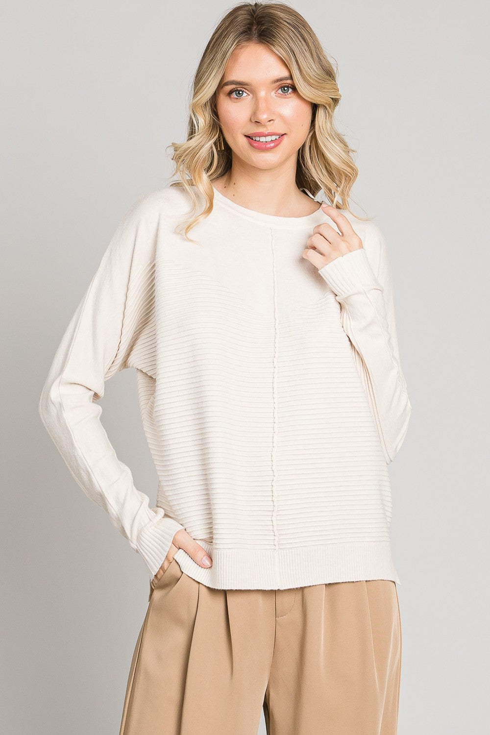 French Vanilla Mixed Texture Pullover