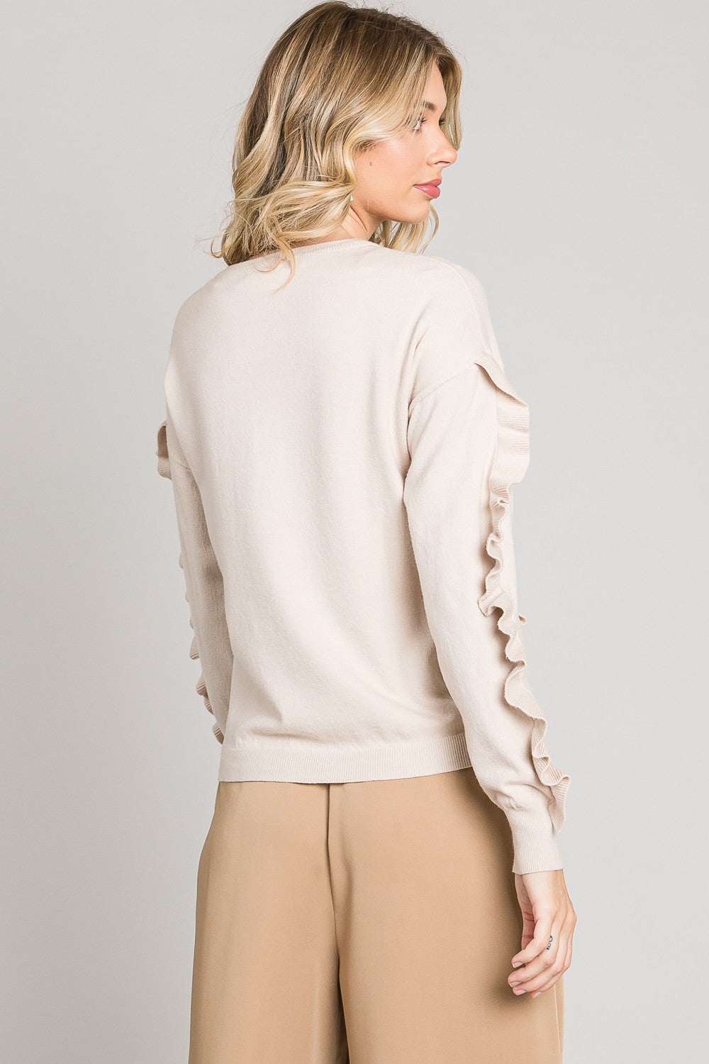 Pale Truffle Ruffle Pullover