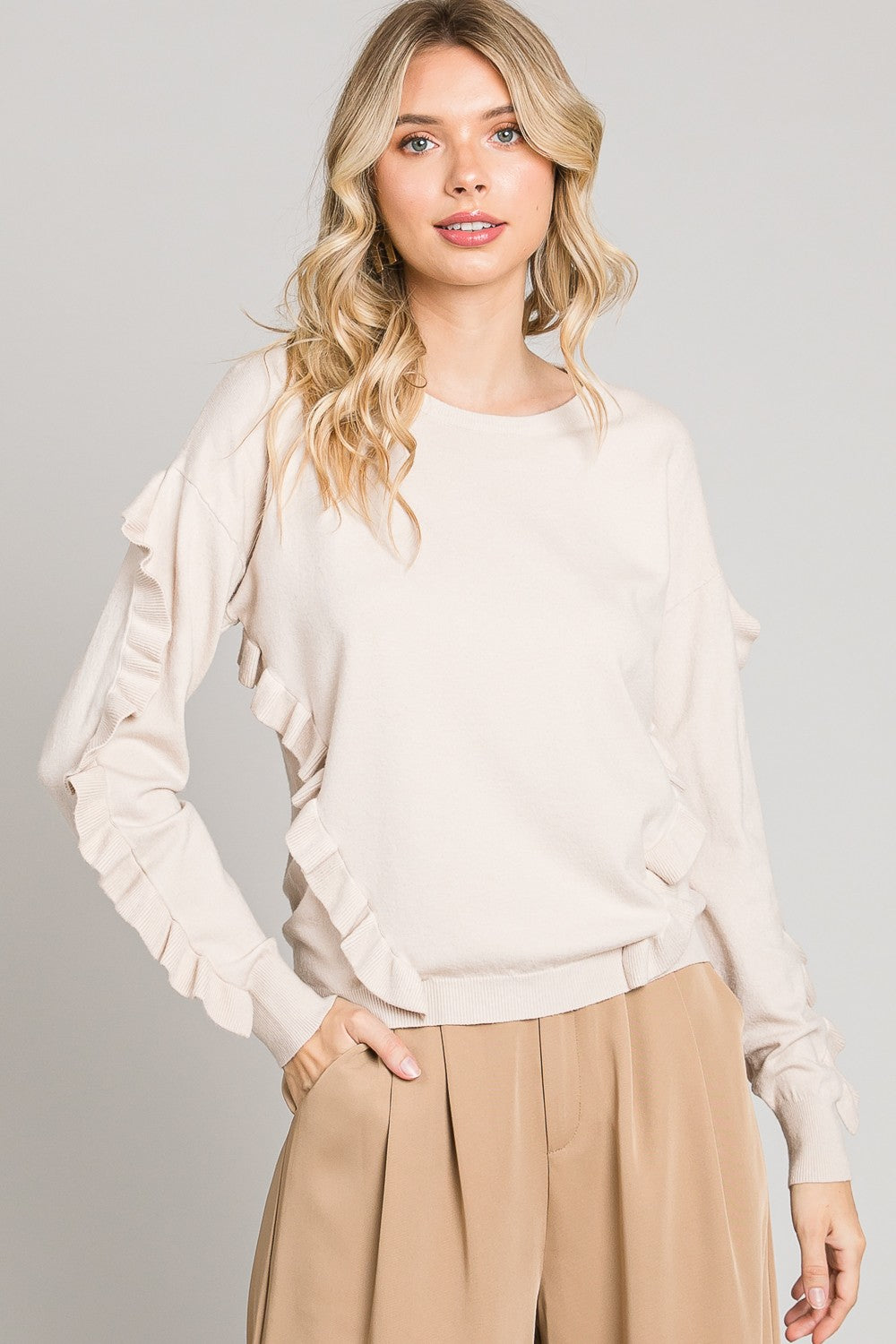 Pale Truffle Ruffle Pullover