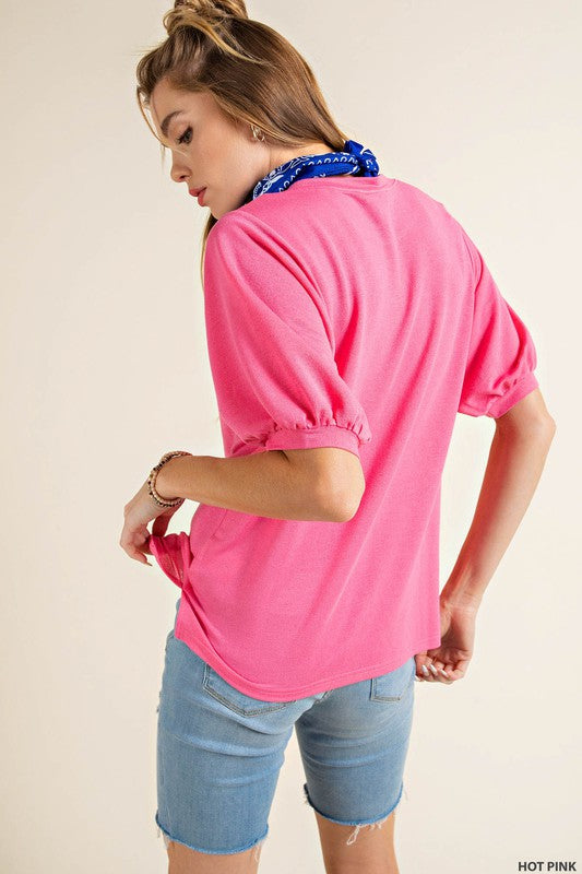 Flamingo Pink Bubble Sleeve Top