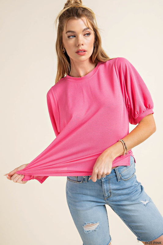 Flamingo Pink Bubble Sleeve Top