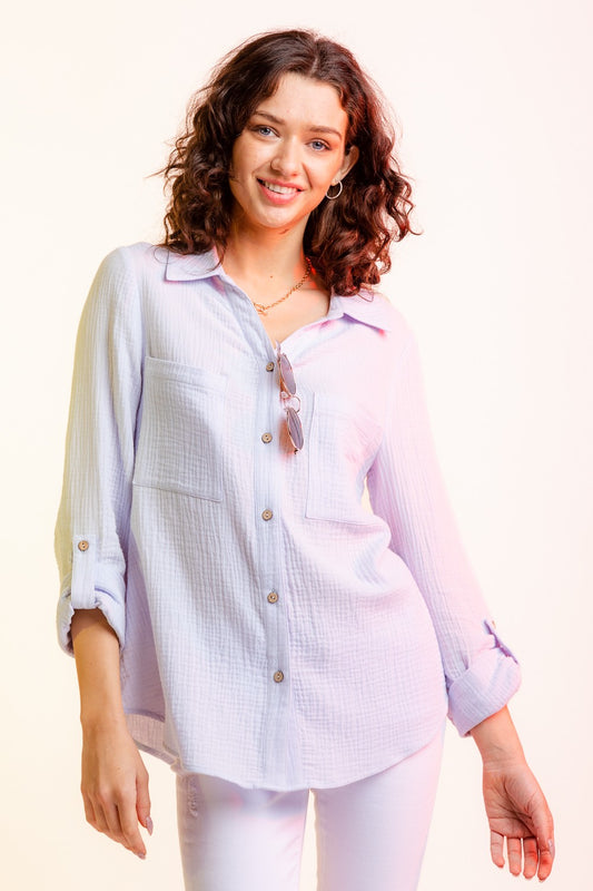 Sky Cotton Gauze Button Down Shirt