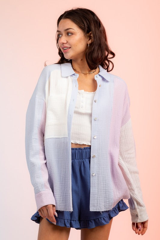 Pastel Sunrise Color Block Shirt