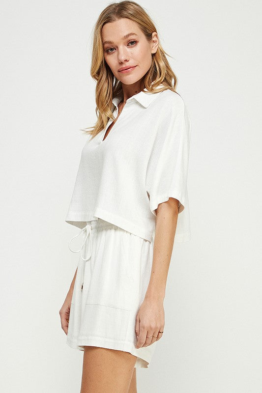 Linen Blend Cropped Shirt