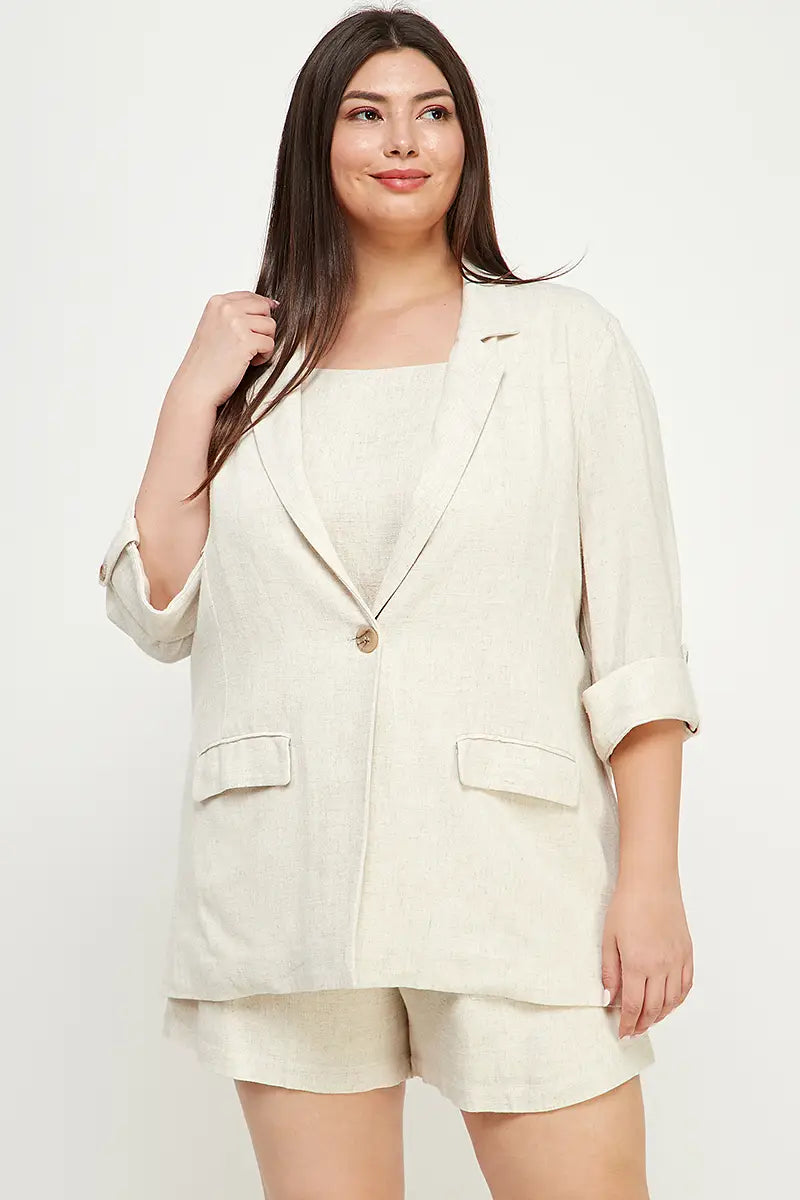 Natural Linen Blazer- Plus Size