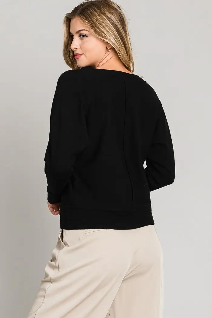 Black V Neck Pullover with Center Seam