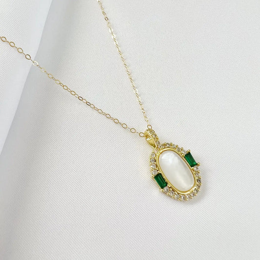 Emerald Bay Mother of Pearl Pendant Necklace Gold Filled