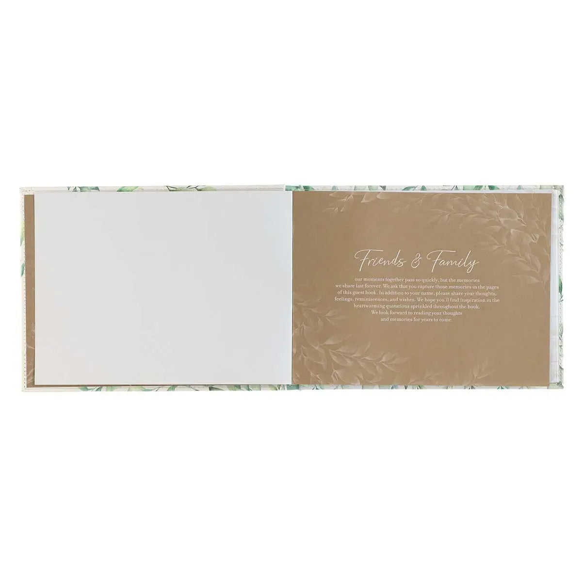 Green Leaves Medium White and Green Faux Leather Guest Book