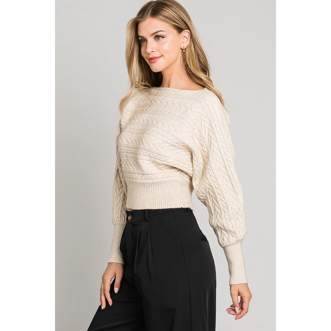 Heather Oat Cable Knit Sweater