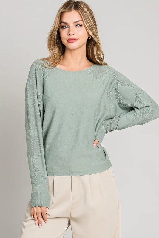 Dusty Sage Texture Sleeve Sweater
