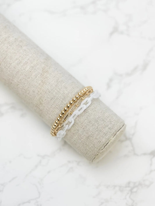 White & Gold Chunky Chain Layer Bracelets