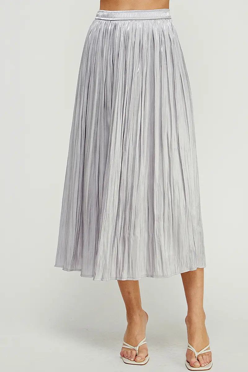 Silver Mist Satin Midi Skirt