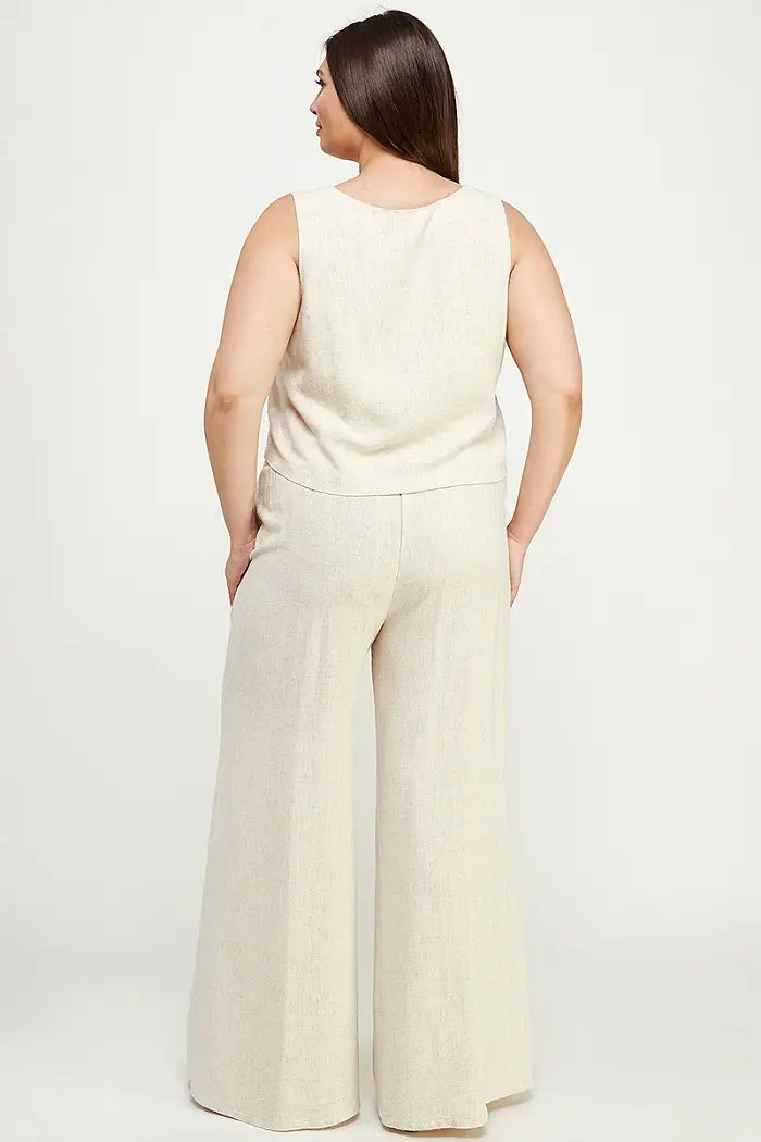 Natural Linen Wide Leg Pants- Plus Size