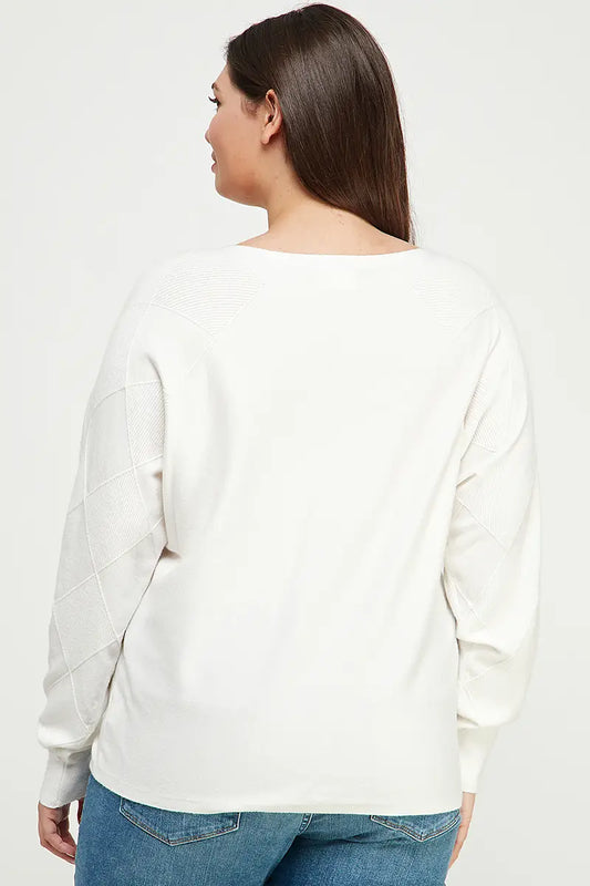 Off White Soft Mixed Texture Dolman Pullover (Plus Size)