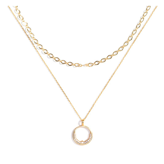 Open Circle with Cubic Zirconia Layered Necklace