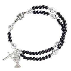 Black Mini Beaded First Communion Bracelet with Magnetic Clasp