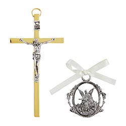 Crucifix with Guardian Angel Crib Medal Set