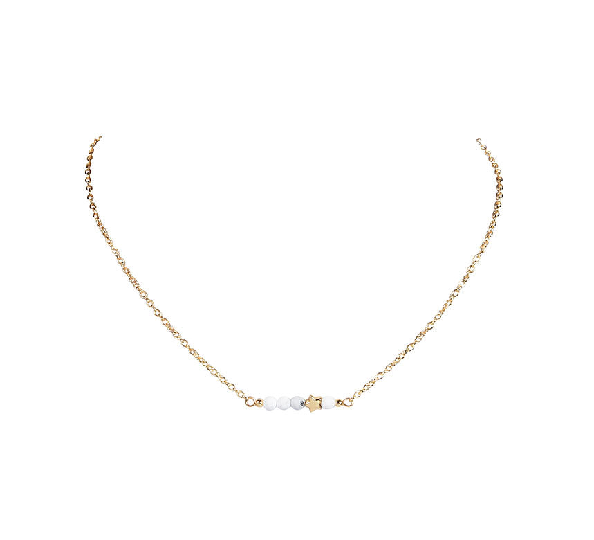 Natural Stone Bead Bar Necklace, Metal Star, 3 Colors