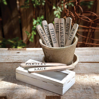 Wooden Herb Plant Stakes in Wooden Box
