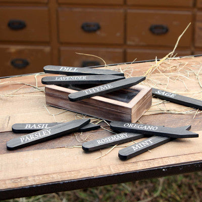 Wooden Herb Plant Stakes in Wooden Box