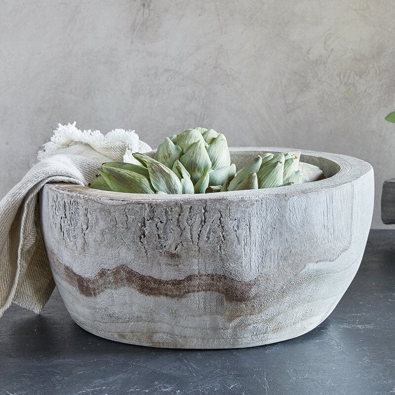 Paulownia Wood Serving Bowl - Charcoal or White