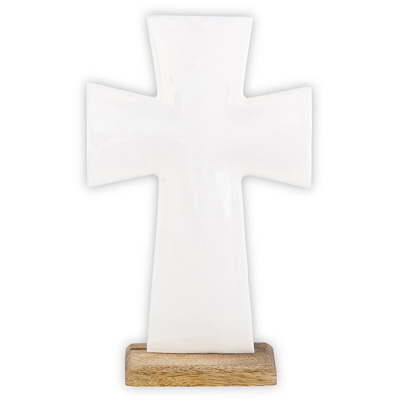 Enamel Standing Cross - White 8"