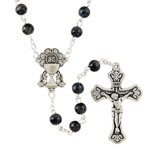 Faux Marble First Communion Black Rosary