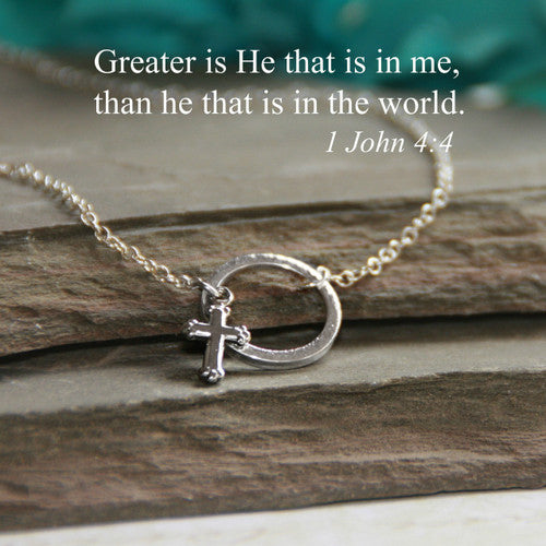 SILVER or GOLD CIRCLE WITH CROSS NECKLACE
