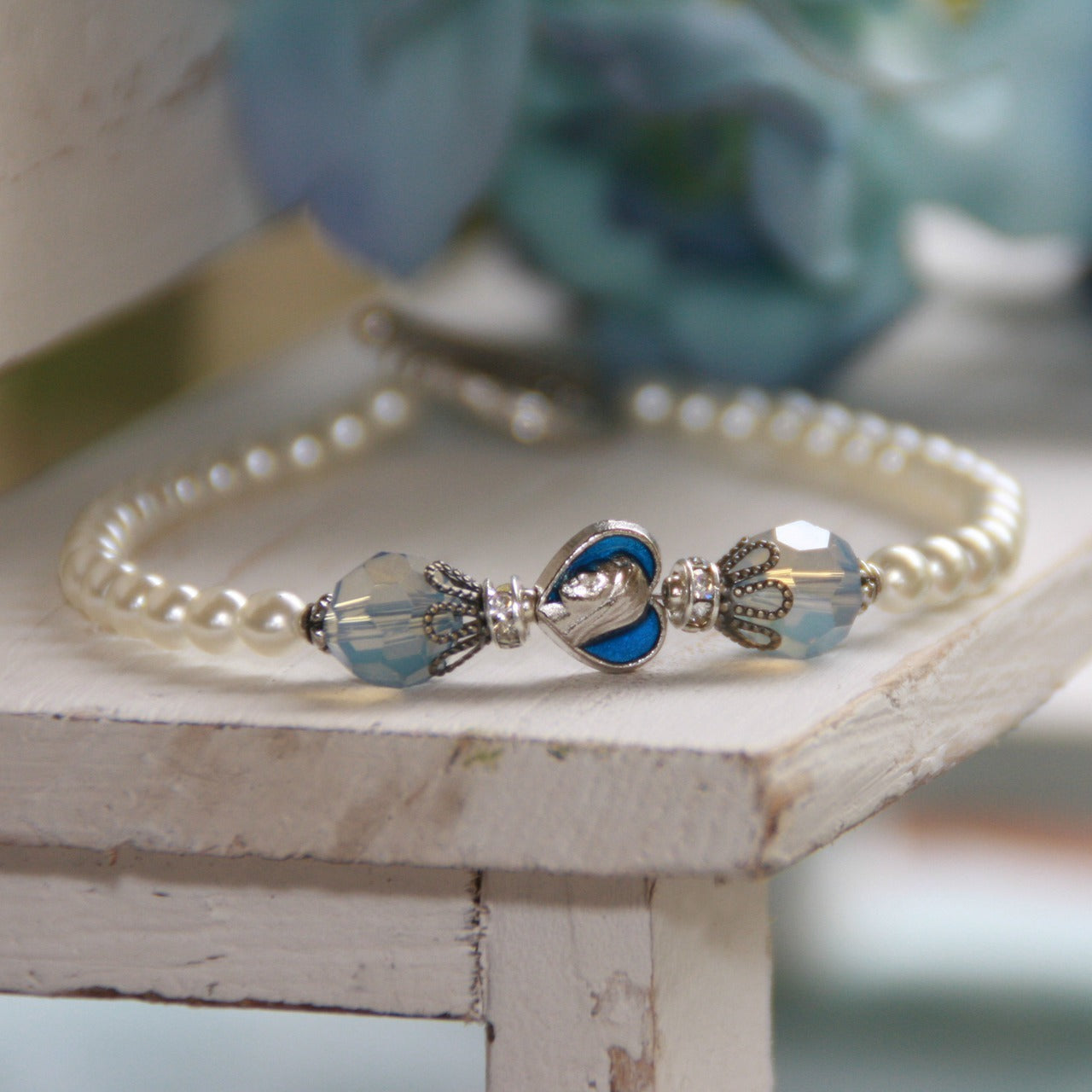 Mary Pearl and Blue Opal Crystals Bracelet