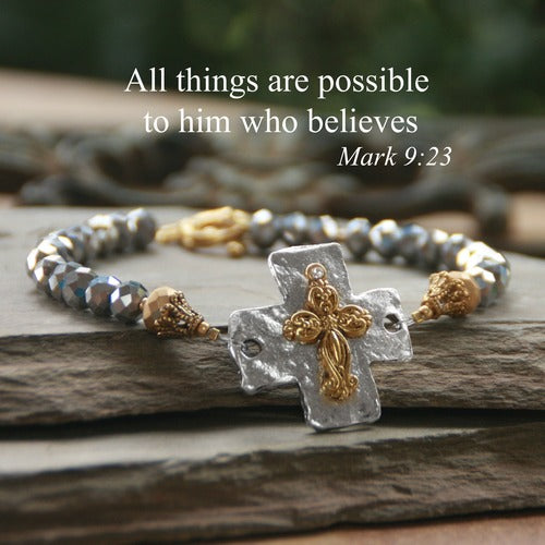 Two tone Layered cross stunning beaded bracelet