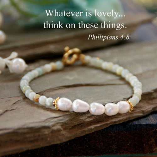 Whatever is lovely Freshwater Pearl Gem Bracelet