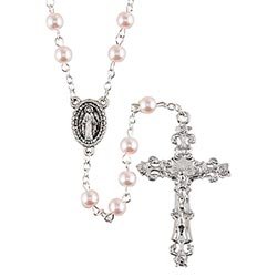 Pink Glass Round Pearl Rosary