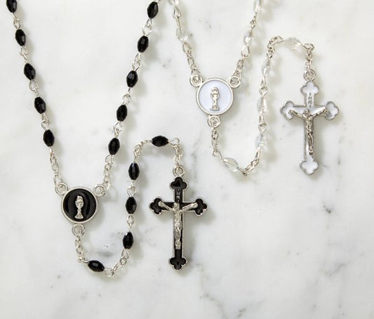 First Communion Black Enamel Rosary