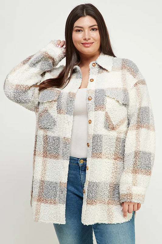 Slate Teddy Plaid Shirt Jacket (Plus Size)