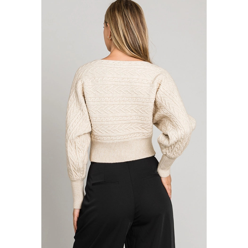 Heather Oat Cable Knit Sweater