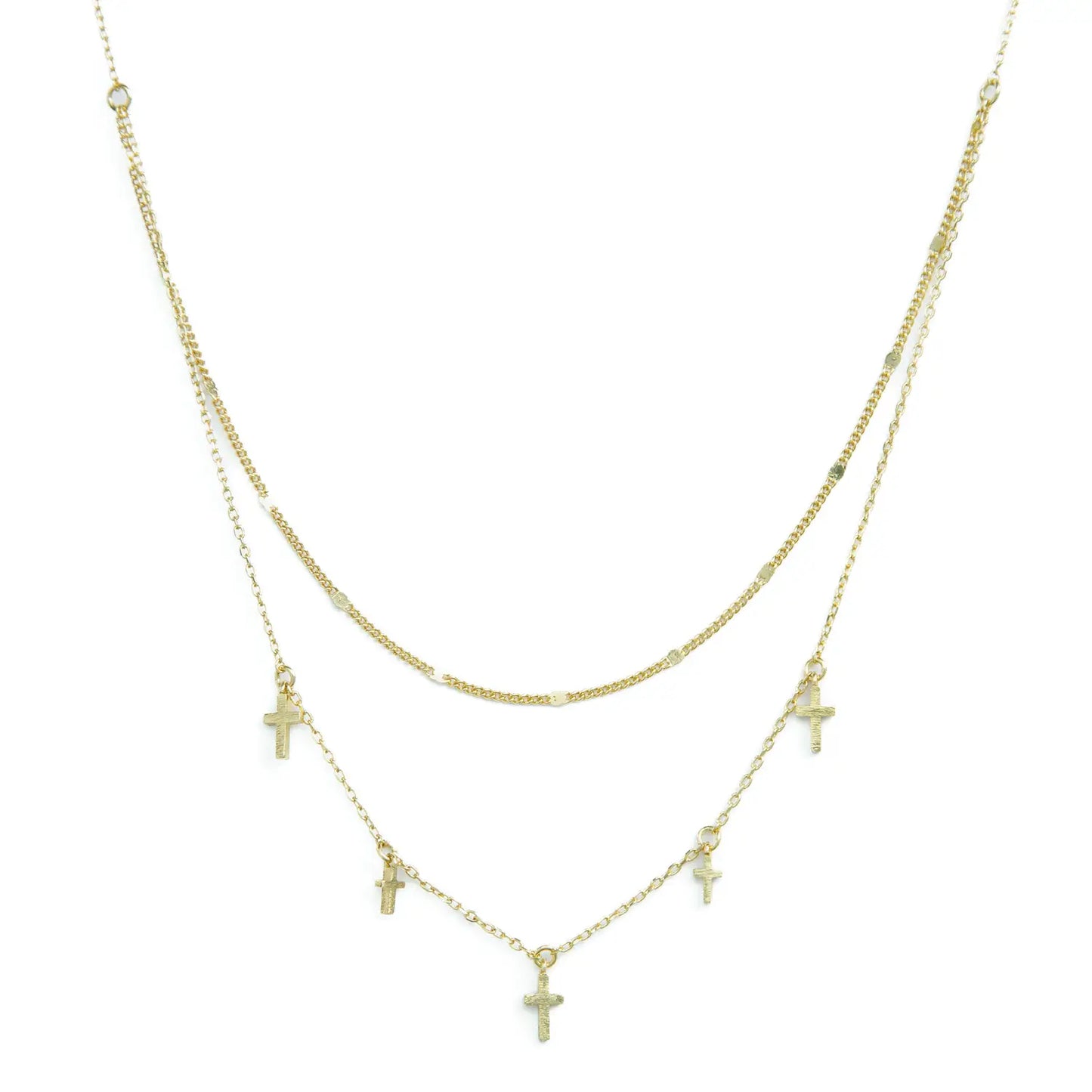 Double Layer Accented Cross- Gold