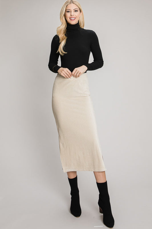 Cream Velvet Midi Skirt