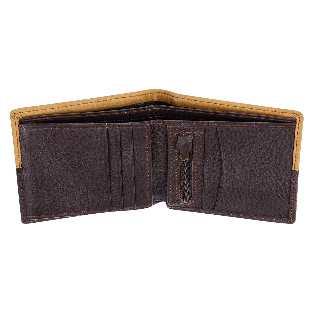 Two-tone Dark Brown and Camel Tan Leather Wallet with Cross