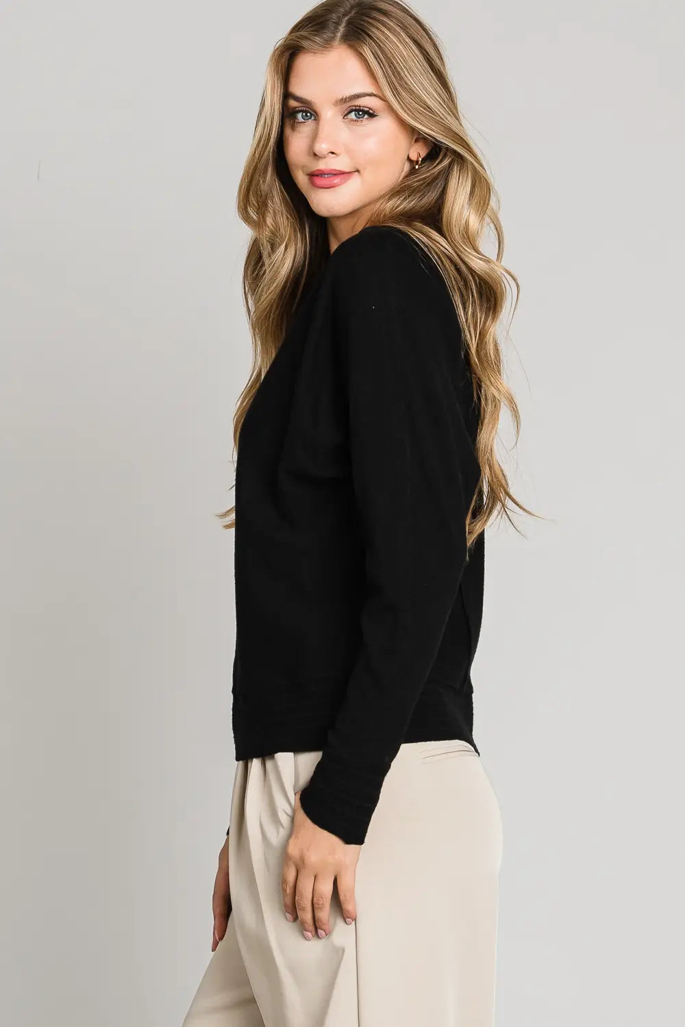 Black V Neck Pullover with Center Seam