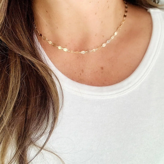 Sequin Chain Necklace Gold Filled
