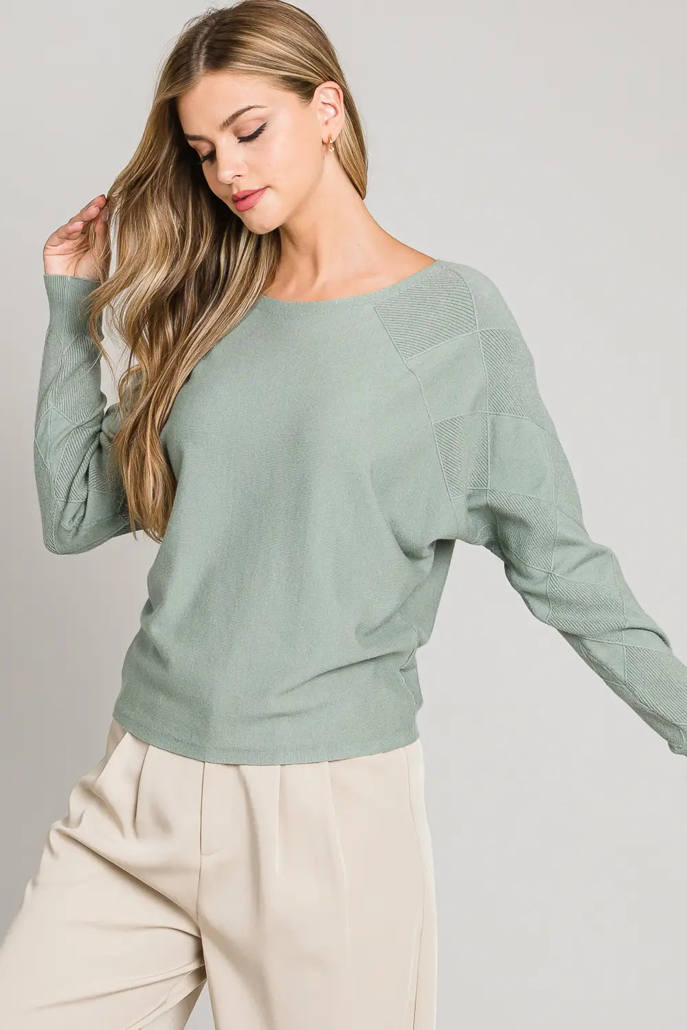 Dusty Sage Texture Sleeve Sweater