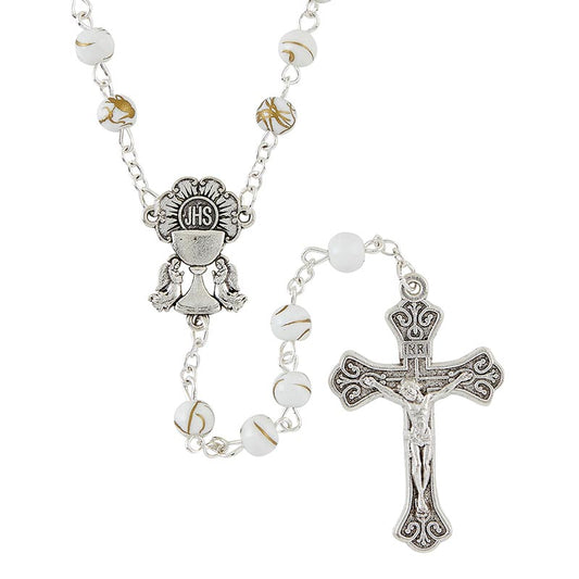 Faux Marble First Communion White Rosary