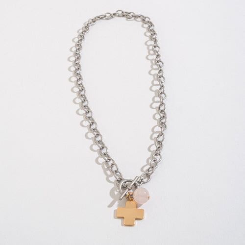 CANDACE PINK CROSS TOGGLE NECKLACE