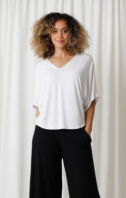 BAMBOO V-NECK DOLMAN TOP, ELBOW SLEEVE